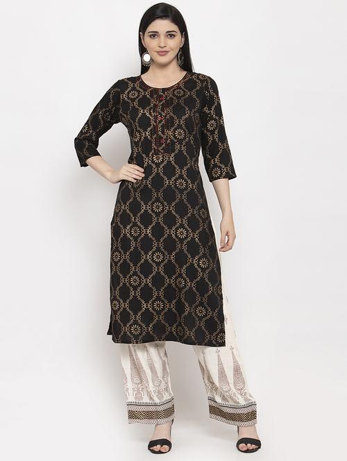 gold print kurta palazzo set - 17229309 - Very Small Image - 1