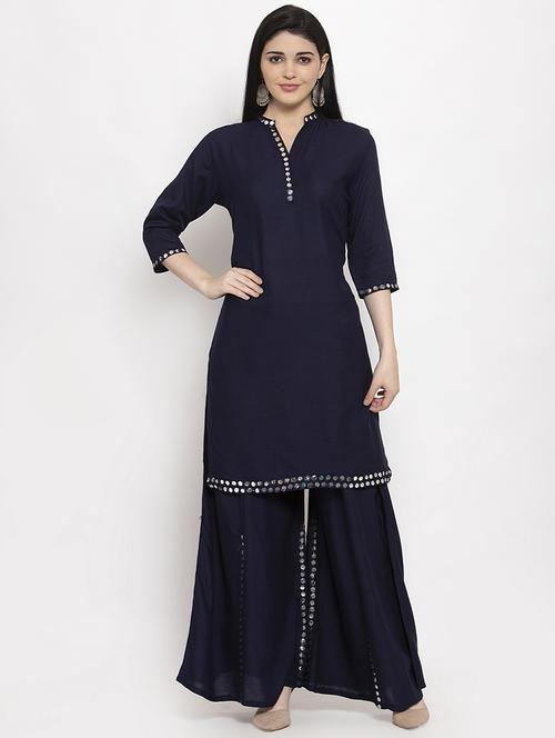 mirror work kurta palazzo set - 17229311 - Very Small Image - 1
