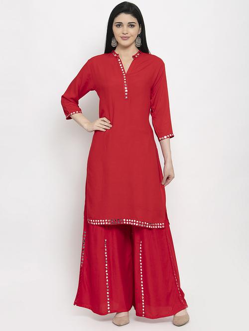 mirror work kurta palazzo set - 17229312 - Very Small Image - 1