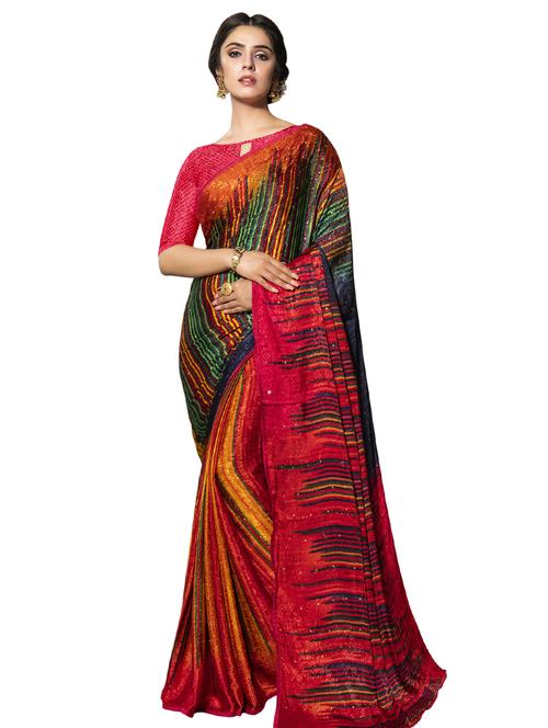 abstract printed saree with blouse - 17230549 - Very Small Image - 1