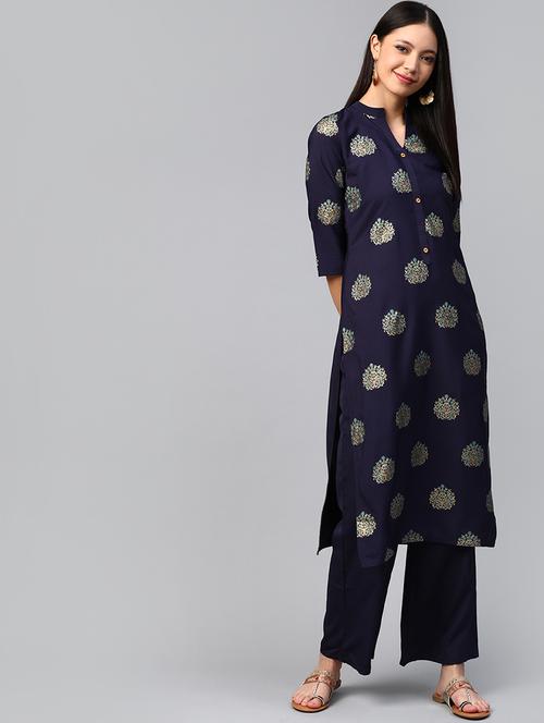navy crepe kurta palazzo set - 17231391 - Very Small Image - 1