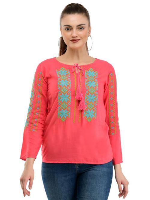 tie up neck embroidered top - 17232055 - Very Small Image - 1