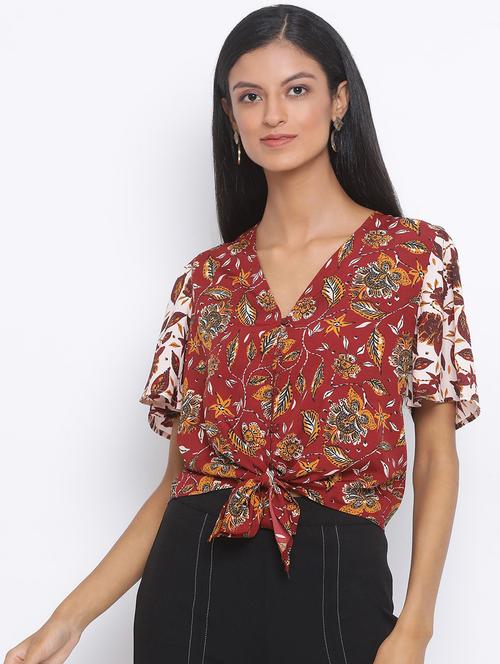 tie front floral top - 17233093 - Very Small Image - 1