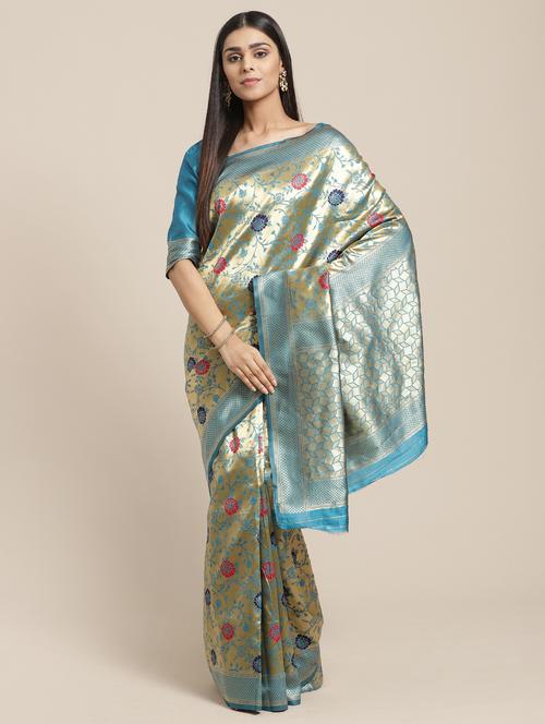 sky blue silk blend banarasi saree with blouse - 17234160 - Very Small Image - 1