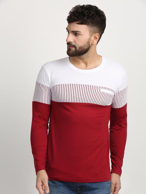 maroon printed cut & sew pocket t-shirt - 17234374 - Very Small Image - 1