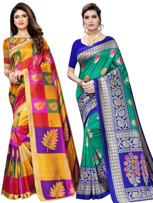 set of 2pcs combo saree with blouse - 17234716 - Very Small Image - 1