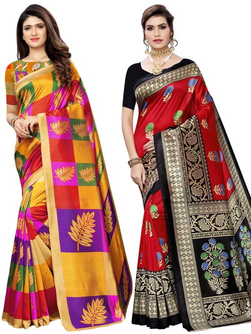 yellow art silk combos saree with blouse - 17234719 - Very Small Image - 1