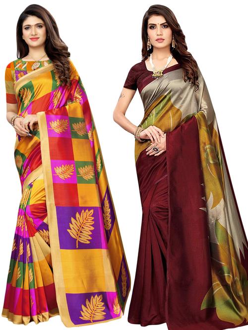 set of 2pcs combo saree with blouse - 17234740 - Very Small Image - 1
