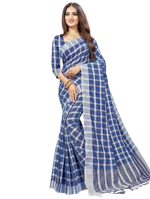 checkered woven saree with blouse - 17234796 - Very Small Image - 1