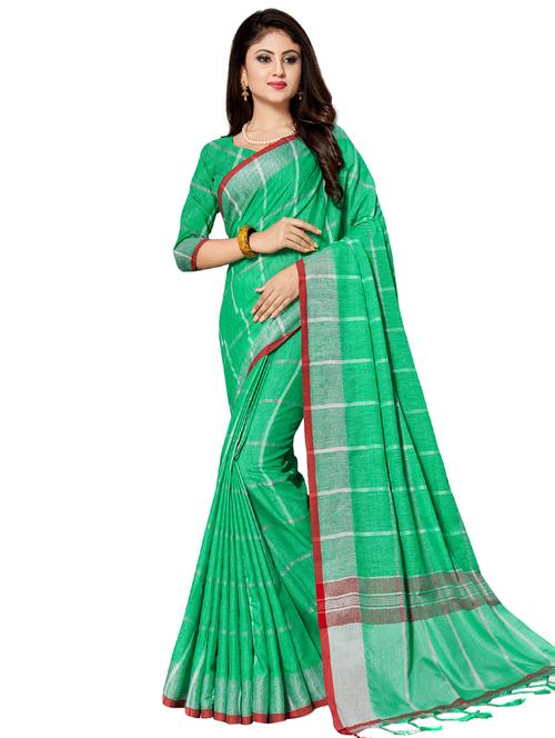 checkered woven saree with blouse - 17234813 - Very Small Image - 1