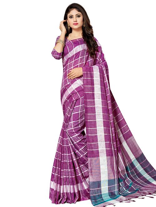 checkered woven saree with blouse - 17234818 - Very Small Image - 1