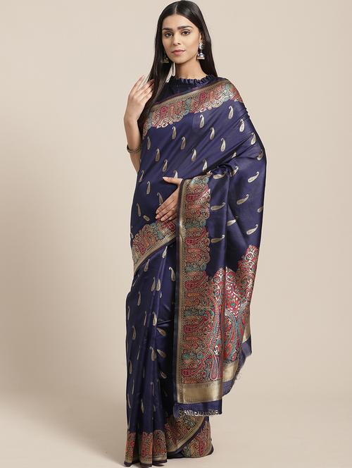 self design banarasi saree with blouse - 17234943 - Very Small Image - 1