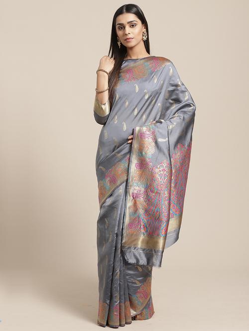 self design banarasi saree with blouse - 17234944 - Very Small Image - 1