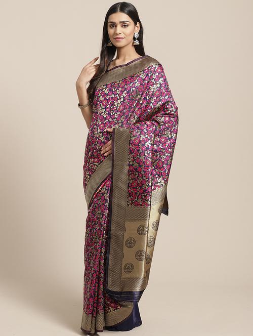 self design banarasi saree with blouse - 17234948 - Very Small Image - 1