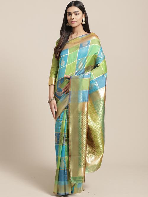self design banarasi saree with blouse - 17234957 - Very Small Image - 1