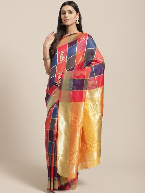 self design banarasi saree with blouse - 17234958 - Very Small Image - 1