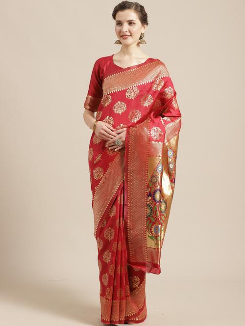 self design banarasi saree with blouse - 17234961 - Very Small Image - 1