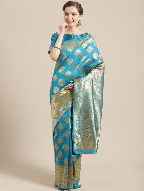self design banarasi saree with blouse - 17234972 - Very Small Image - 1