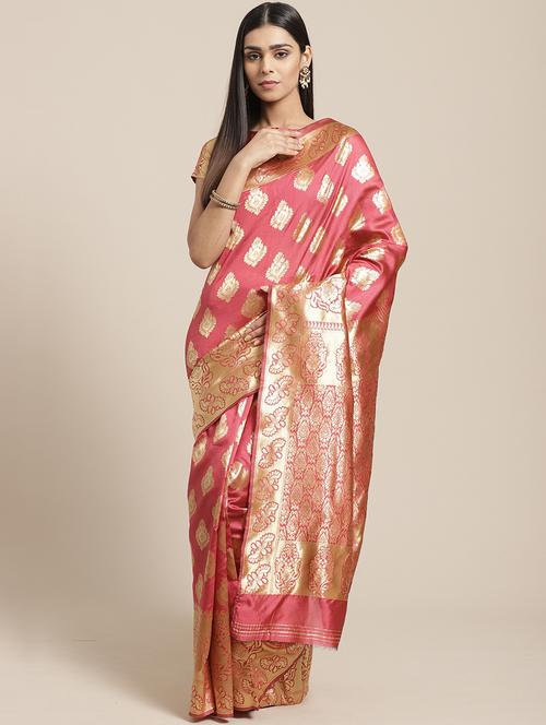 self design banarasi saree with blouse - 17234974 - Very Small Image - 1