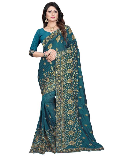 zari embroidered saree with blouse - 17235856 - Very Small Image - 1