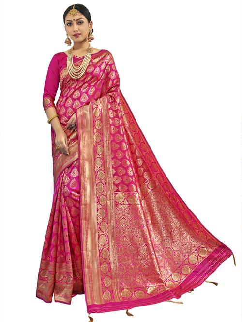 magenta silk blend saree with blouse - 17235906 - Very Small Image - 1