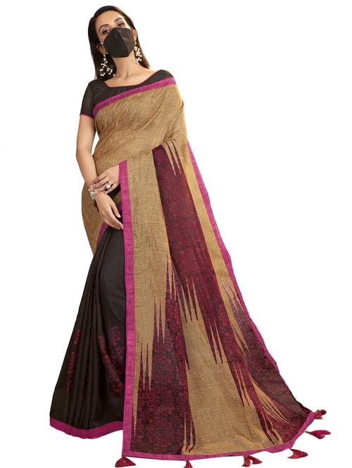 half & half printed saree with mask with blouse - 17235911 - Very Small Image - 1