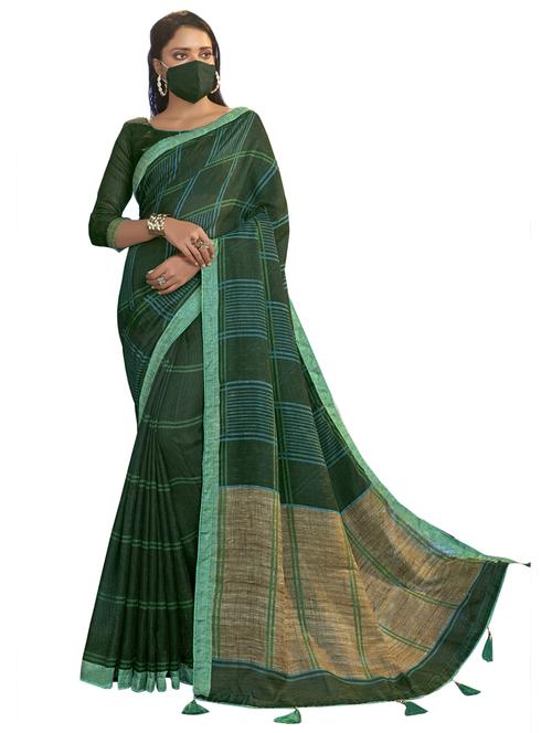 checkered printed saree with mask - 17235912 - Very Small Image - 1