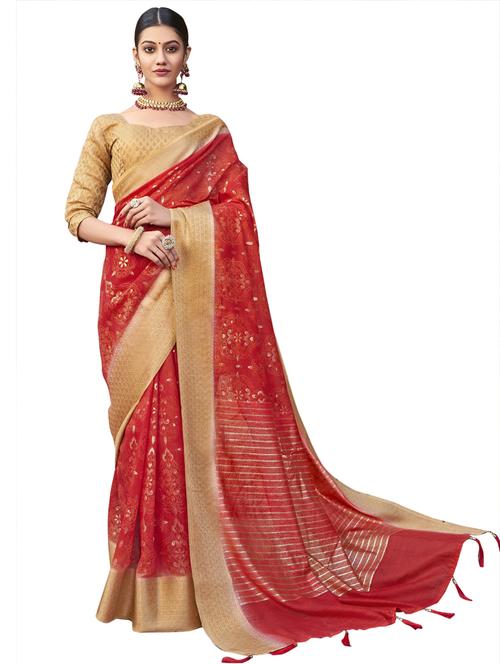 bordered printed saree with blouse - 17235933 - Very Small Image - 1