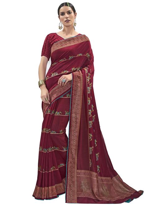 floral printed saree with blouse - 17235967 - Very Small Image - 1