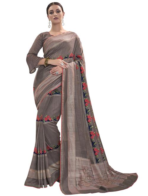 floral printed saree with blouse - 17235972 - Very Small Image - 1