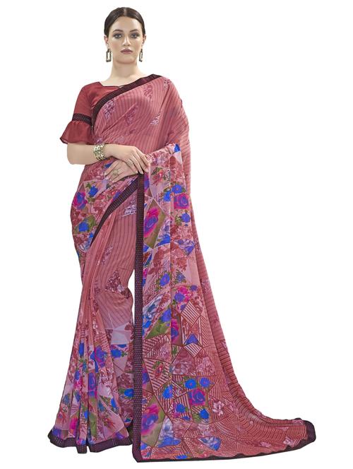 floral printed saree with blouse - 17235996 - Very Small Image - 1