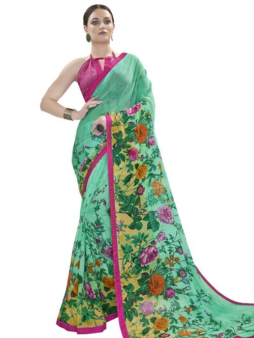 floral printed saree with blouse - 17235997 - Very Small Image - 1