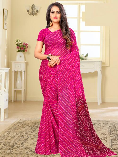 bandhani printed saree with blouse - 17236037 - Very Small Image - 1