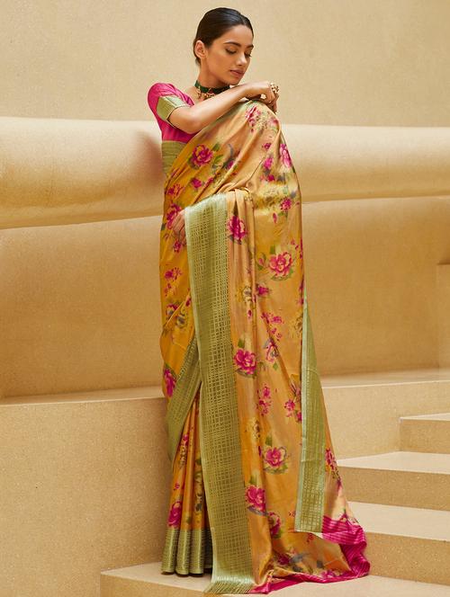 floral printed saree with blouse - 17236043 - Very Small Image - 1