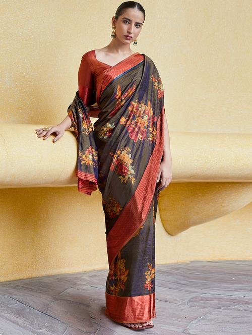 floral printed saree with blouse - 17236050 - Very Small Image - 1