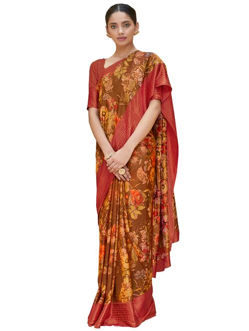 floral printed saree with blouse - 17236051 - Very Small Image - 1