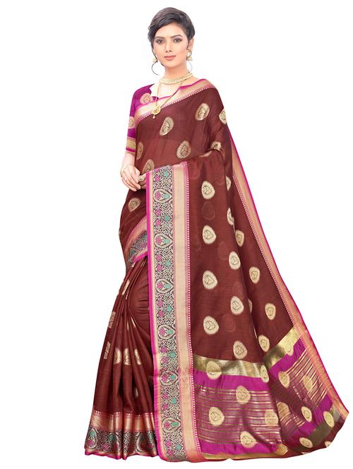 self design banarasi saree with blouse - 17236060 - Very Small Image - 1