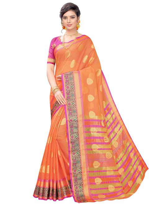 self design banarasi saree with blouse - 17236069 - Very Small Image - 1