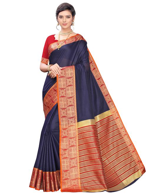 solid banarasi saree with blouse - 17236082 - Very Small Image - 1
