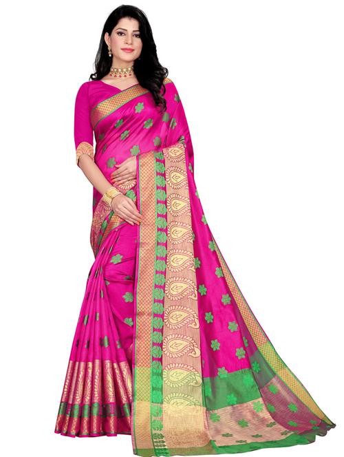 self design banarasi saree with blouse - 17236649 - Very Small Image - 1