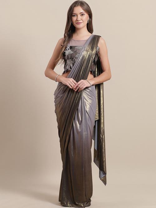solid draped saree - 17236869 - Very Small Image - 1
