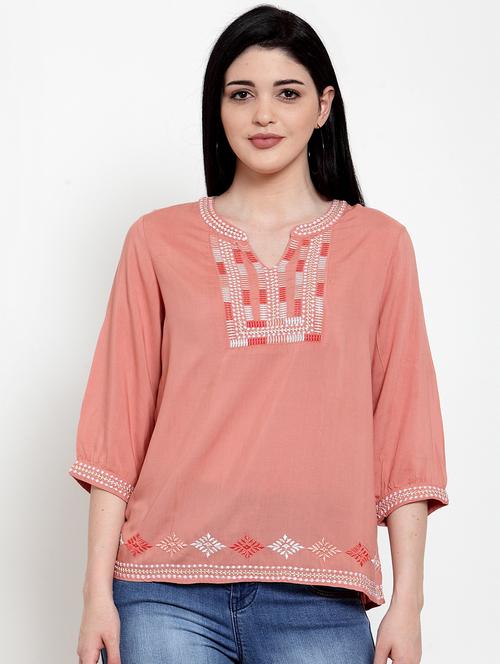 mandarin neck embroidered top - 17236921 - Very Small Image - 1