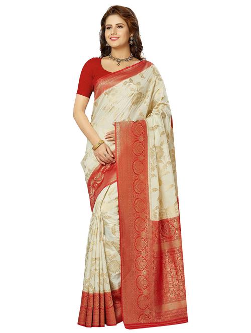 self design bordered saree with blouse - 17237443 - Very Small Image - 1