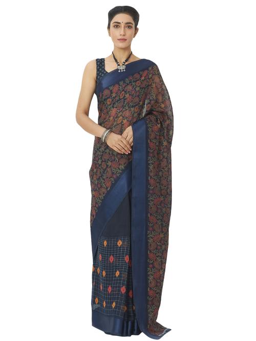 floral printed saree with blouse - 17238752 - Very Small Image - 1