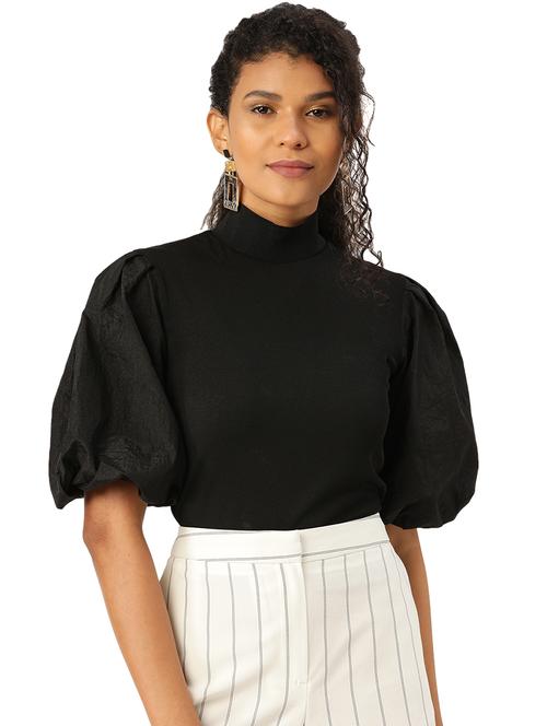 puff sleeves solid top - 17238788 - Very Small Image - 1