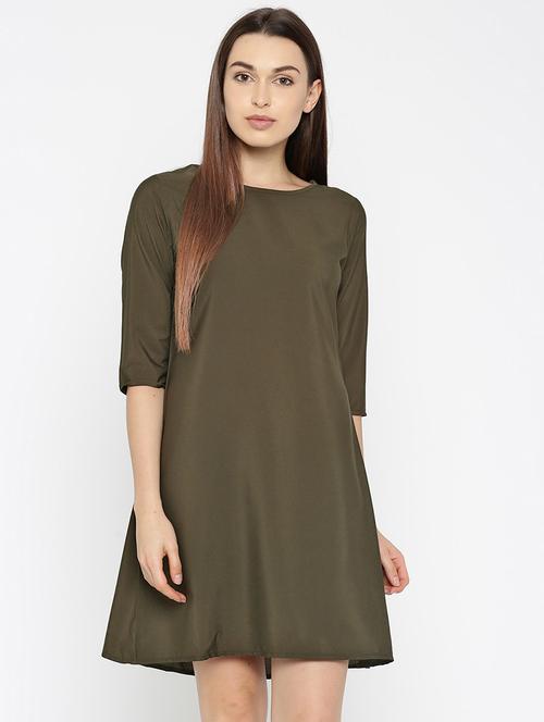 round neck solid a-line dress - 17239393 - Very Small Image - 1