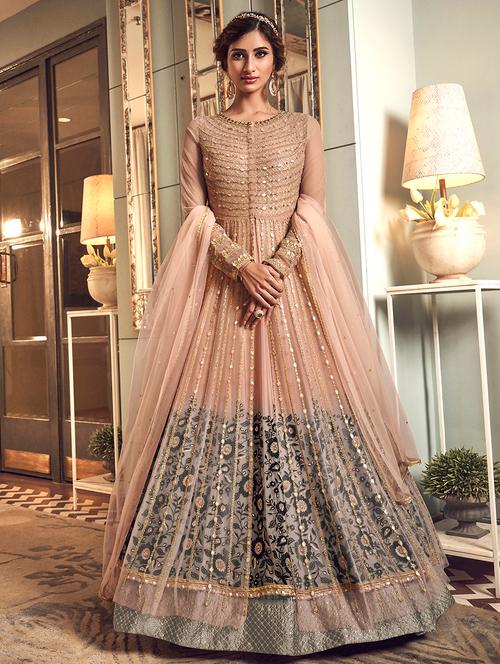 embroidered anarkali semi-stitched suit - 17239519 - Very Small Image - 1