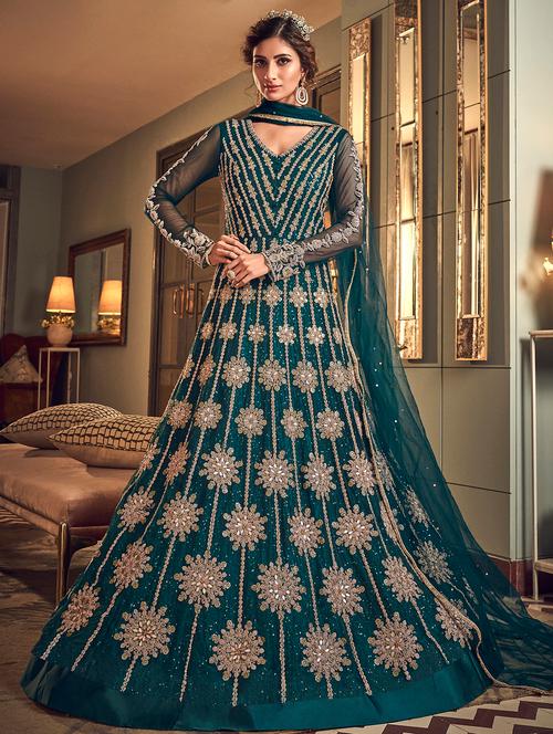 embroidered anarkali semi-stitched suit - 17239520 - Very Small Image - 1