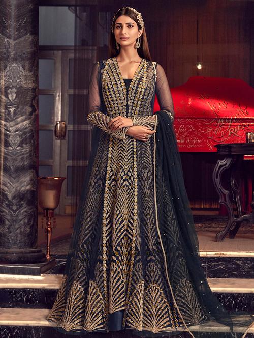 navy net semistitched suit - 17239522 - Very Small Image - 1