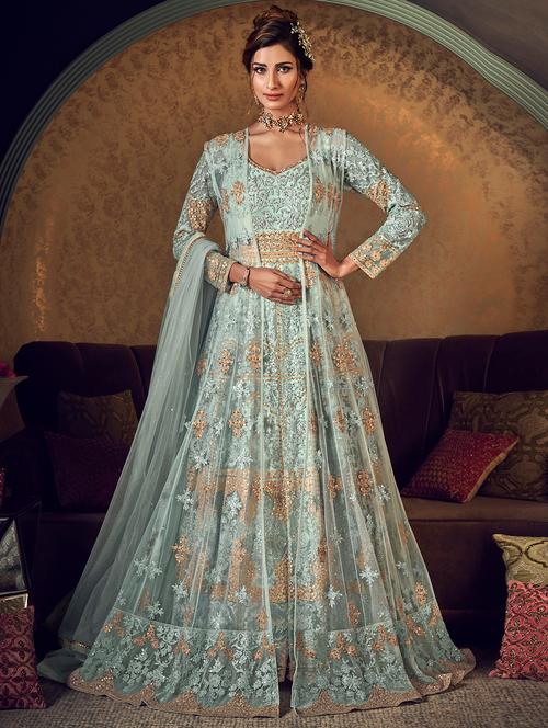 embroidered anarkali semi-stitched suit - 17239527 - Very Small Image - 1